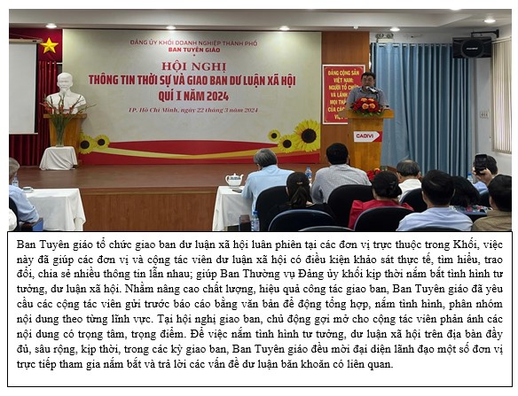 Đảng ủy Khối Doanh nghiệp thành phố kết quả 10 năm thực hiện Kết luận số 100-KL/TW, ngày 18 tháng 8 năm 2014  của Ban Bí thư khóa XI về việc đổi mới và nâng cao chất lượng công tác  điều tra, nắm bắt, nghiên cứu dư luận xã hội