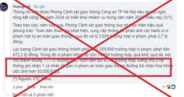 Bác thông tin nhận tiền thưởng khi phản ánh vi phạm giao thông
